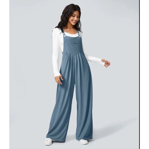 Halara Pants - Halara Overalls L Petite Adjustable Strap Button Multiple Pockets Waffle Casual